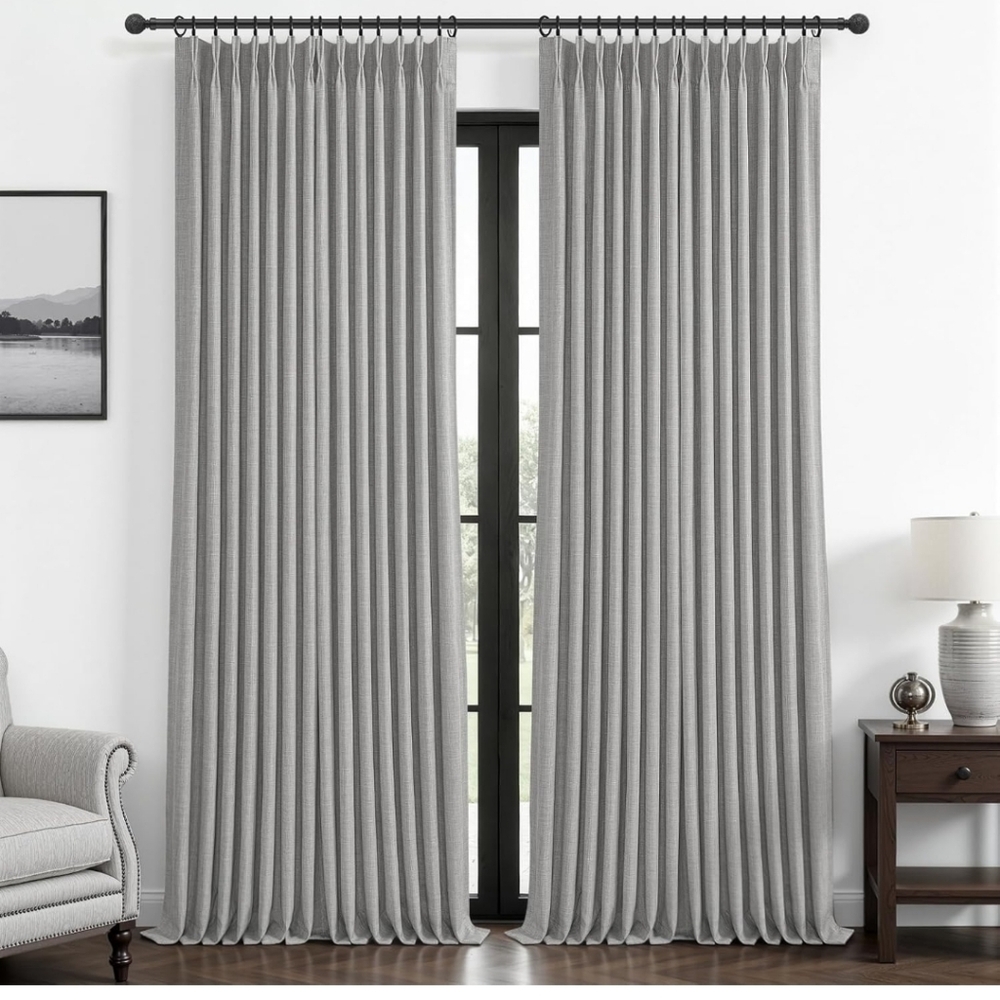 Memory Trained Pinch Pleated 90in Curtains for Living Room 2 Panels Set, Grey